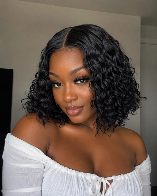 10 Inch Brazilian Deep Wave Curly Bob Wig 4x4 Glueless Lace Closure Wigs